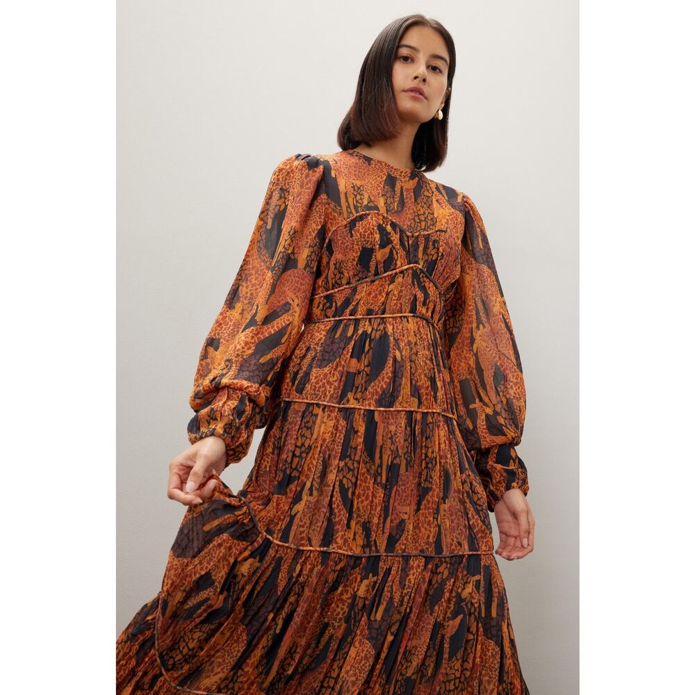 FARM Rio Giraffes Puff Sleeve Maxi Dress - Sz S - Picture 4 of 10